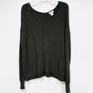 Kaisley V-Neck Sweater Long Sleeves Green Gray Relaxed Fit Stretch Womens Sz Med